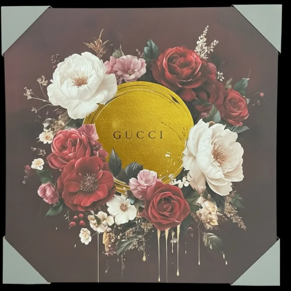 Floral Gold Medallion Canvas Wall Art 16” x 16” Glam Decor NWT